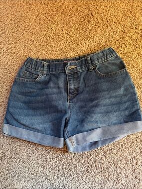 Denim Roll-Cuff Girls Shorts - Blue